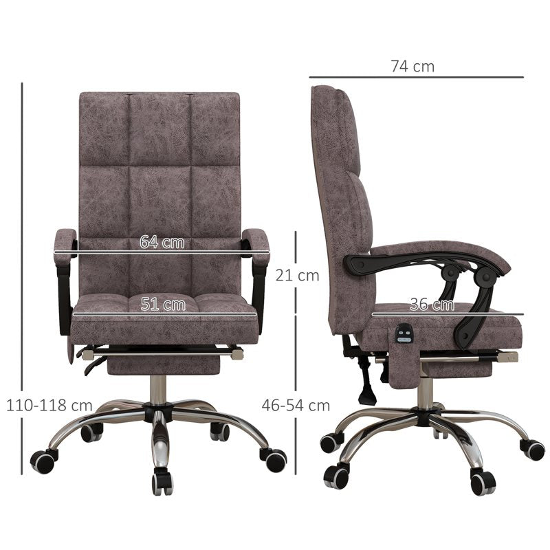 Vinsetto Massage Office Chair, Ergonomic Desk Chair, Comfy Work Study Chair with Heat, Padded Seat, 135° Reclining Back and Footrest for Home Office, Charcoal Grey