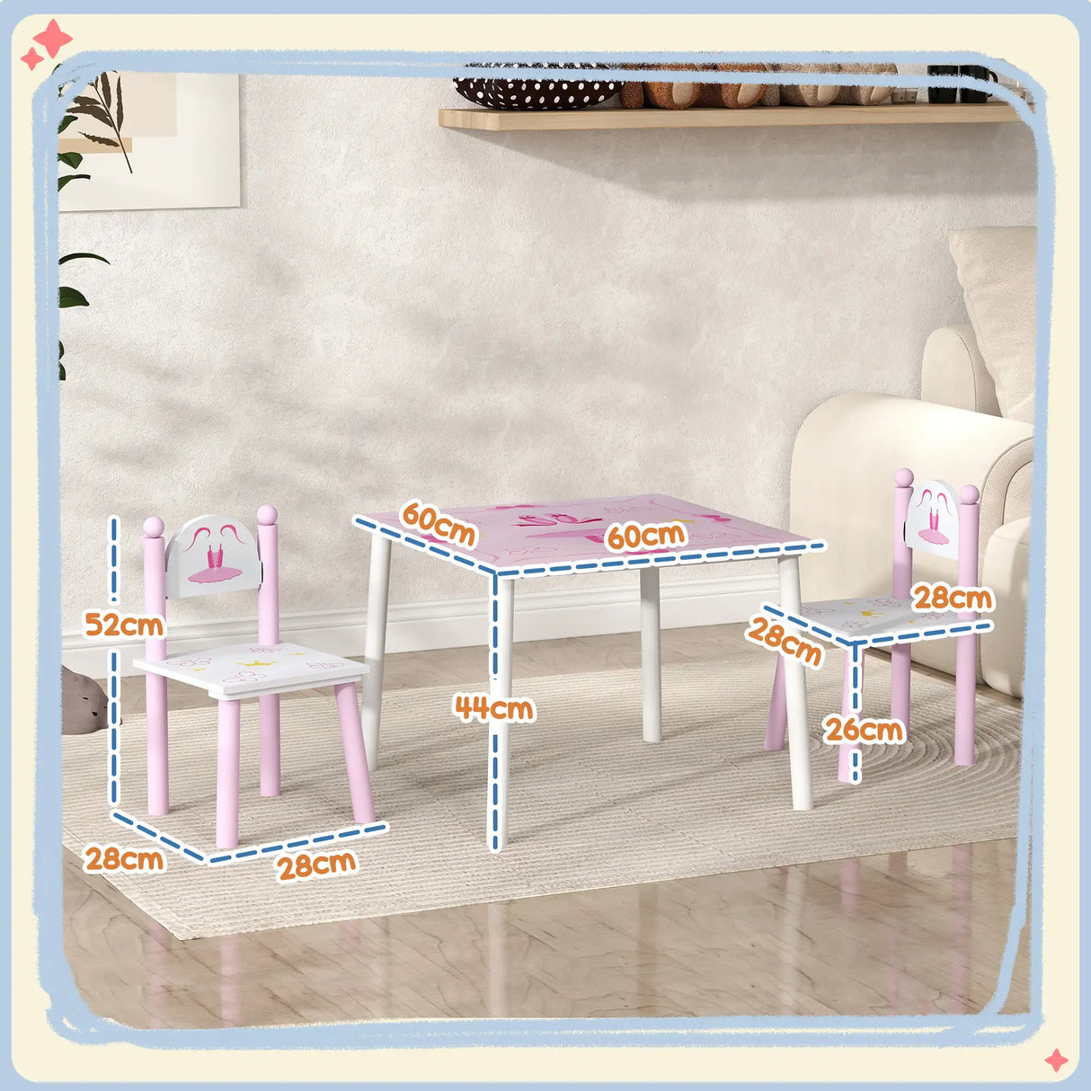 AIYAPLAY Princess-Designed Kids Table and Chairs Set for Activity, Art, Drawing, Toddler Table and Chairs Set for Playroom