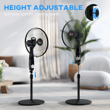 HOMCOM 16in Pedestal Standing Floor Fan, Oscillation Cooling Fan with Remote Control, Black