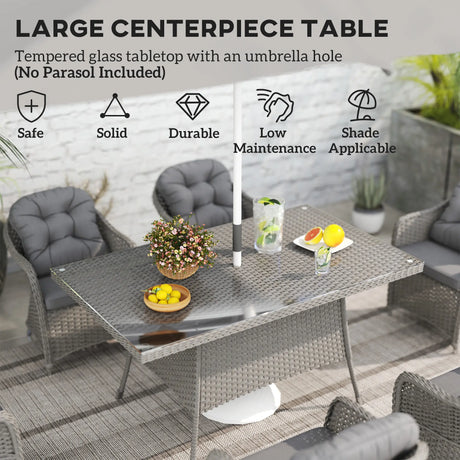 Outsunny Seven-Piece Rattan Dining Set - Light Grey