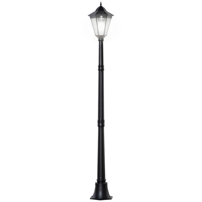 Outsunny 1.9M Garden Lamp Post Light, IP44 Outdoor LED Solar Powered Lantern Lamp with Decorative Bulb, Aluminium Frame for Patio, Pathway and Walkway, Black