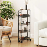 HOMCOM Slim Storage Trolley, 5-Tier Kitchen Cart on Wheels with Wood-effect Top, Handle for Living Room, Bathroom, Black