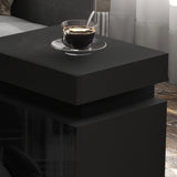HOMCOM Black Bedside Table with LED Light, High Gloss Front Nightstand with 2 Drawers, for Living Room, Bedroom