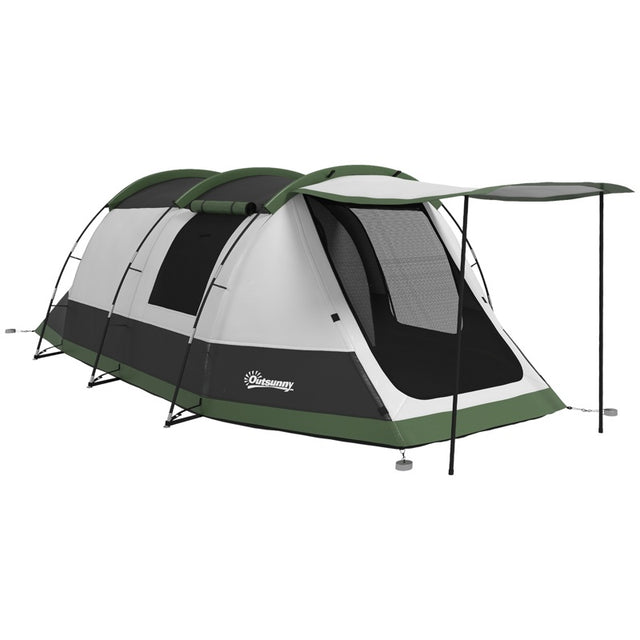 Outsunny Three-Man Camping Tent, with Two Rooms and Porch - Green