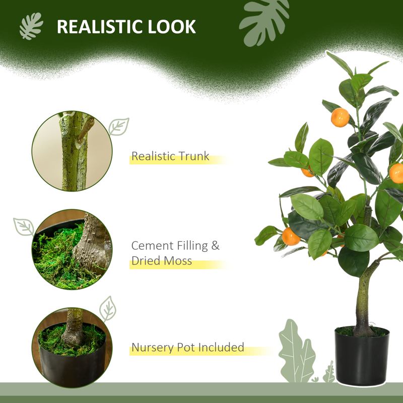 HOMCOM Set of 2 Artificial Plants, Lemon and Orange Tree with Pot, for Home Indoor Decor, 60cm