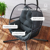 Outsunny Hanging Egg Chair Outdoor Indoor, Swing Hammock Chair with Stand, Cushions, Lumbar Pillow, Adjustable Height and Steel Frame for Garden Patio Lounge Porch, Dark Grey
