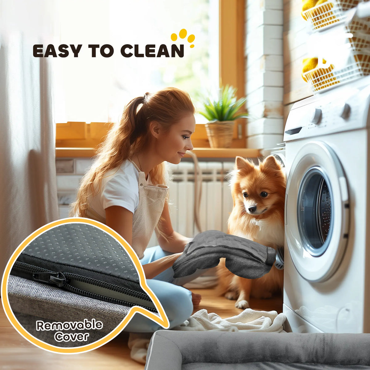 PawHut Dog Sofa Bed, Washable Pet Bed with Removable Cover and Non-Slip Bottom for Cats, Small and Medium Dogs, Grey