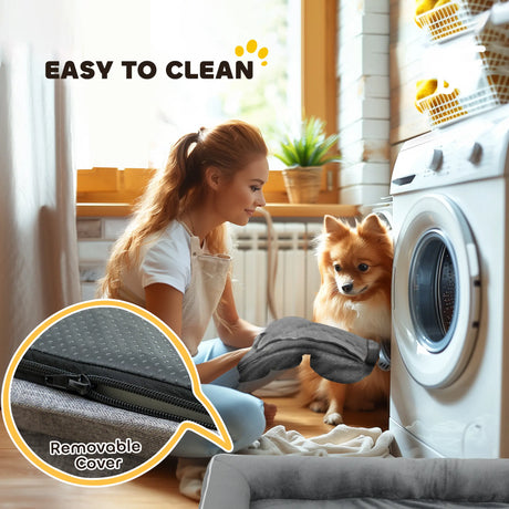 PawHut Dog Sofa Bed, Washable Pet Bed with Removable Cover and Non-Slip Bottom for Cats, Small and Medium Dogs, Grey