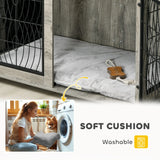 PawHut Dog Crate Furniture Table with Soft Washable Cushion and Lockable Door, for Large Indoor Dogs, Grey