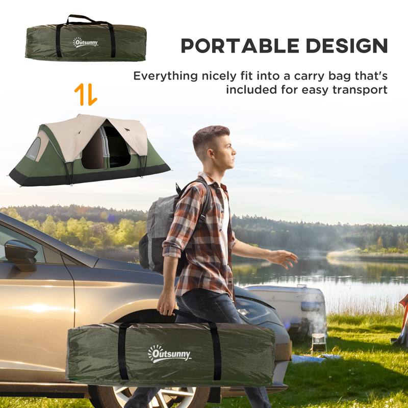 Outsunny Camping Tent for 6-8 Man with 2000mm Waterproof Rainfly and Carry Bag for Fishing Hiking Festival, Dark Green