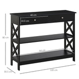 HOMCOM Console Table Side Desk w/ Shelves Drawers Open Top X Support Frame Living Room Hallway Home Office Furniture Black