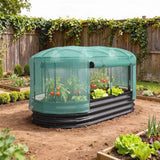 Outsunny Galvanised Raised Garden Bed Kit with Self Watering System and Mesh Cover, Garden Boxes, 6x3Ft, Dark Grey and Green
