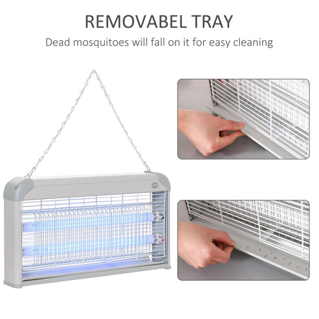Outsunny Wall Hanging Bug Zapper, 30W Electric Fly Zapper Mosquito Killer, 60 Coverage Insect Killer, Indoor Outdoor Use, Grey
