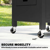 Outsunny Outdoor Grill Cart with Stainless Steel Tabletop, BBQ Table with a Cabinet, Towel Holder, Bottle Opener, Black