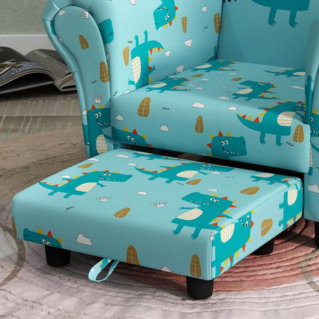 AIYAPLAY 2 Piece Kids Sofa Set with Dinosaur Design, Wooden Frame, for 1.5-3 Years Old, Blue