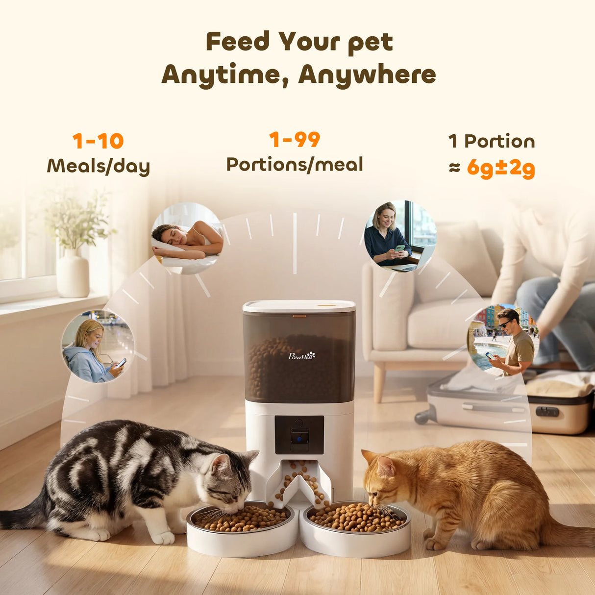 PawHut Automatic Cat Feeder for 2 Cats with HD Camera,2.4G & 5G WiFi Pet Food Dispenser 6L APP Control