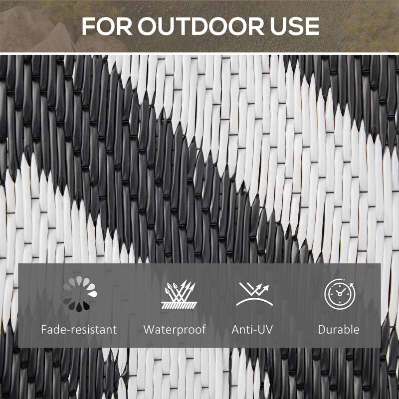 Outsunny 152 x 243 cm(5x 8ft) Outdoor Rug Reversible Mat Plastic Straw Rug Portable RV Camping Mat for Garden Deck Picnic Indoor, Black & White