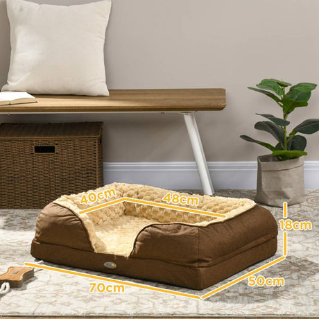 PawHut Calming Dog Bed Pet Mattress w/ Removable Cover, Anti-Slip Bottom, for Small Dogs, 70L x 50W x 18Hcm - Brown