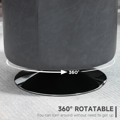 HOMCOM 360 Swivel Foot Stool Round PU Ottoman with Thick Sponge Padding and Solid Steel Base, Grey