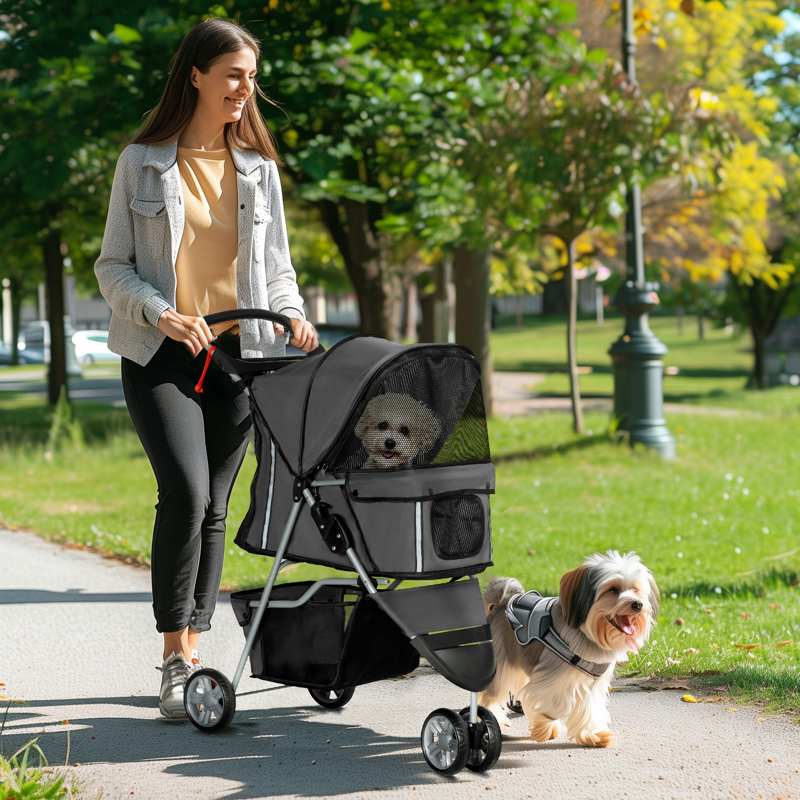 PawHut 3 Wheel Pet Stroller for Small and Miniature Dogs, Charcoal Grey