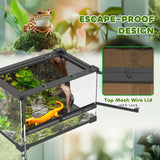 PawHut Reptile Glass Terrarium with Stone Background, Front Ventilation, Escape-Proof Knob Lock, 30 x 20 x 20 cm, Black