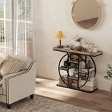 HOMCOM Industrial Console Table with Storage Shelves - Rustic Brown