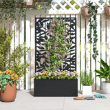 Outsunny Metal Garden Bed with Trellis, Wall Mounted or Freestanding Raised Planter with Privacy Panel, Black