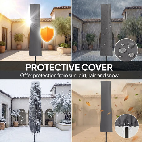 Outsunny 3 x 3 m Garden Cantilever Parasol w/ Light, Cover, UPF50+ Patio Umbrella w/ Wind Protection, 360 Rotation, Dark Grey