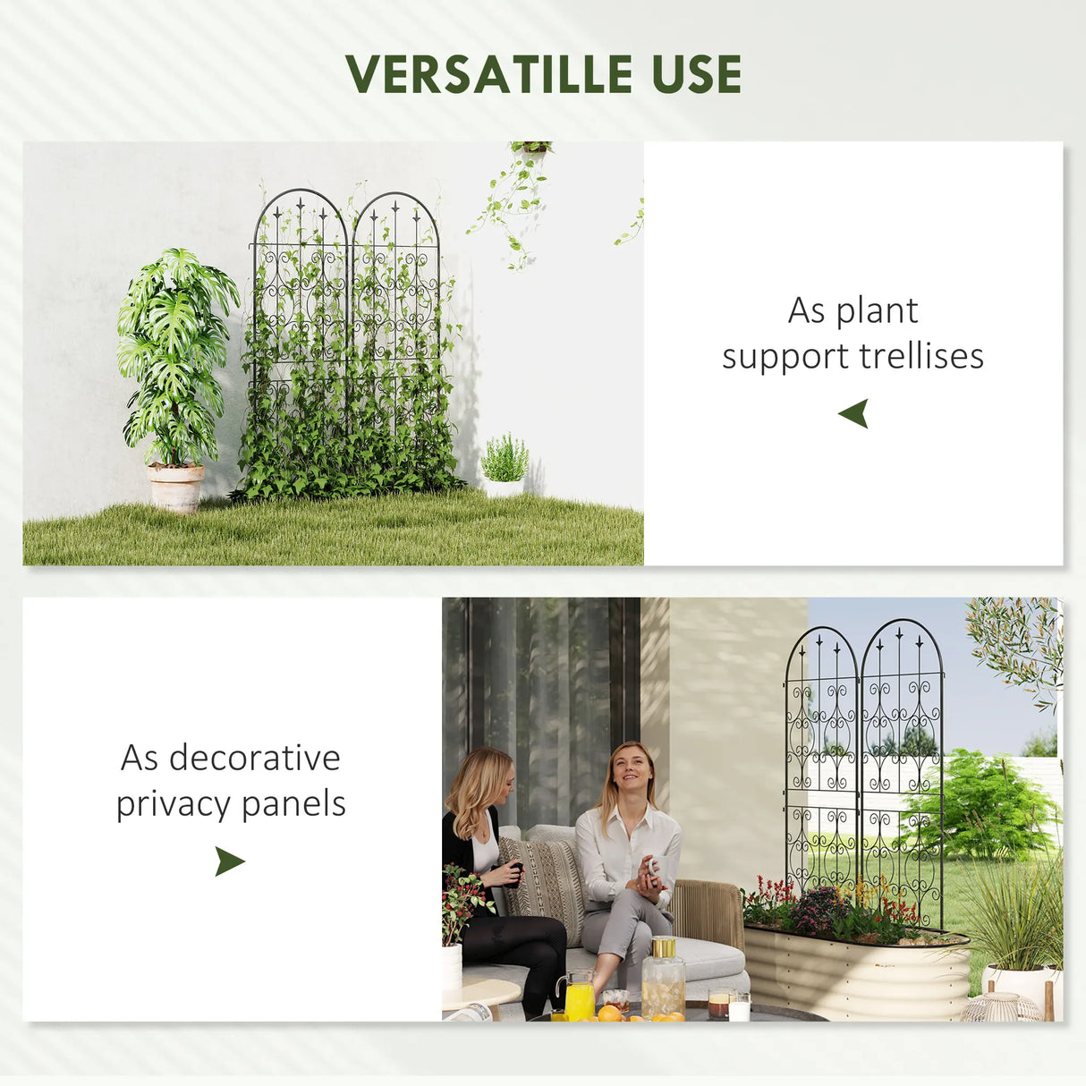 Outsunny Set of 2 Metal Garden Trellis, Decorative Trellis Panels for Climbing Outdoor Plants, Vegetables, Vines, Flowers, 150 x 50 cm, Scrollwork Design