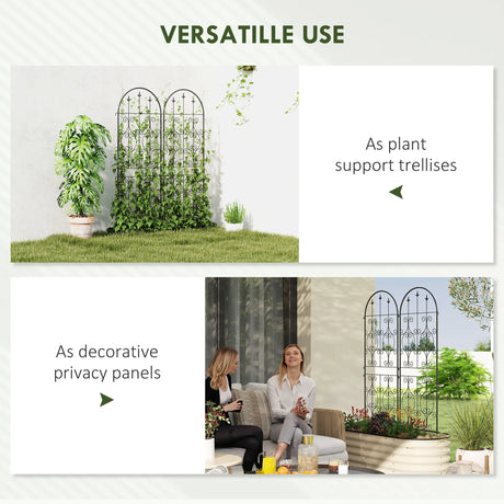 Outsunny Set of 2 Metal Garden Trellis, Decorative Trellis Panels for Climbing Outdoor Plants, Vegetables, Vines, Flowers, 150 x 50 cm, Scrollwork Design