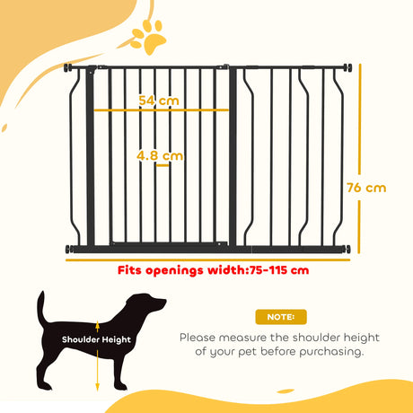 PawHut Wide Dog Safety Gate, with Door Pressure, for Doorways, Hallways, Staircases - Black