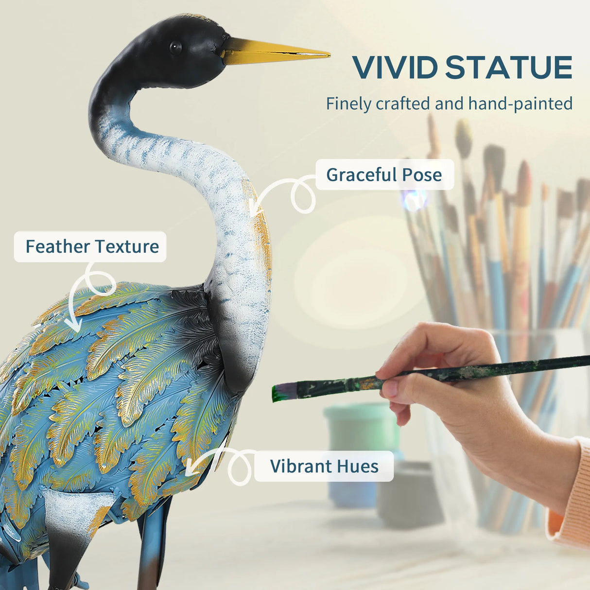 Outsunny Heron Garden Statue, Standing Garden Ornament, Metal Garden Gift with Stakes, 28 x 17 x 63 cm, Multi-Colour