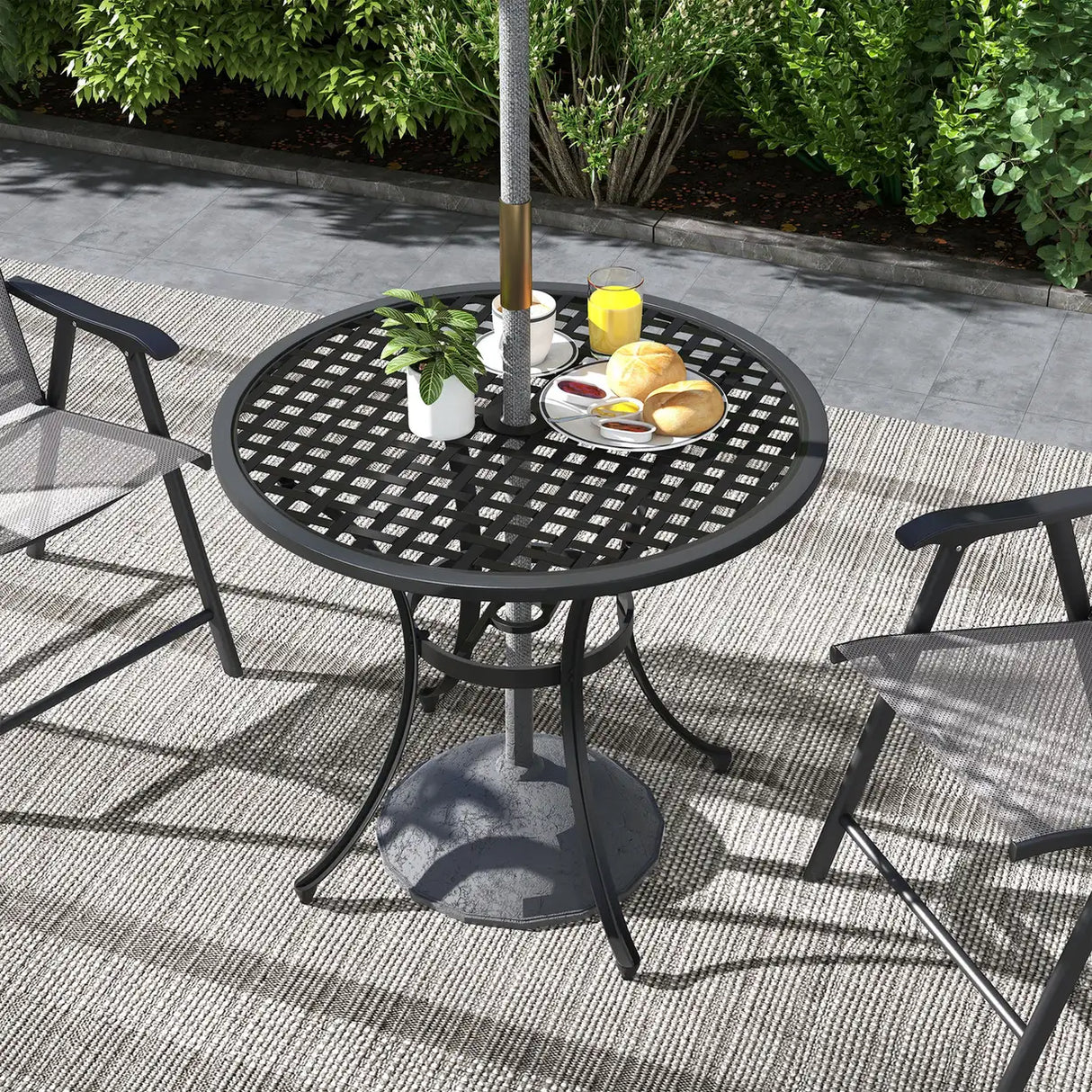 Outsunny Round Aluminium Table, with 50mm Parasol Hole