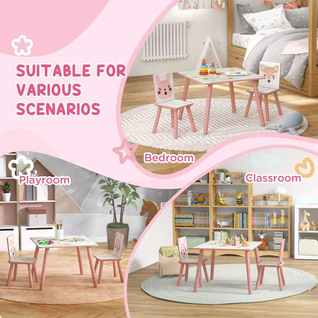 ZONEKIZ Kids and Table Chairs, Children Desk with Two Chairs, Toddler Furniture Set, for Ages 3-6 Years - Pink