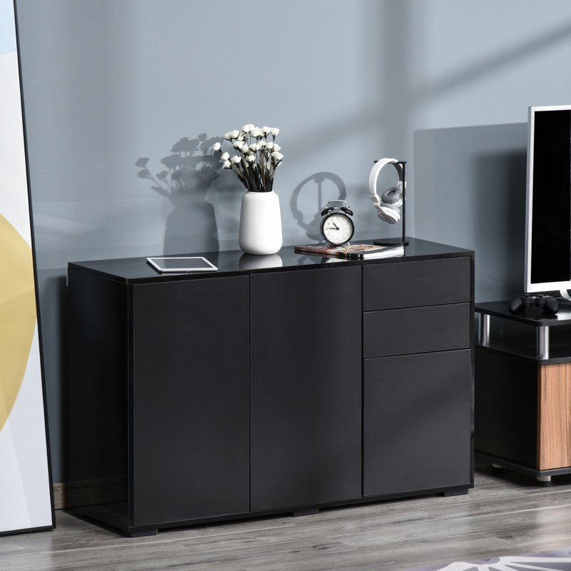 HOMCOM High Gloss Frame Sideboard, Side Cabinet, Push-Open Design with 2 Drawer for Living Room, Bedroom, Black