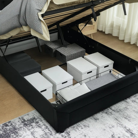 HOMCOM Double Ottoman Bed Frame, with Front Drawer - Black