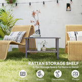 Outsunny Outdoor Rattan Coffee Table with Tempered Glass Top, Storage Shelf, Foot Pads, for Patio, Balcony, Mixed-grey