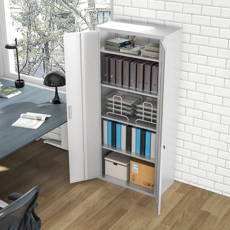 HOMCOM Metal Filing Cabinet Lockable Office Storage Cabinet with 5 Adjustable Shelf, White