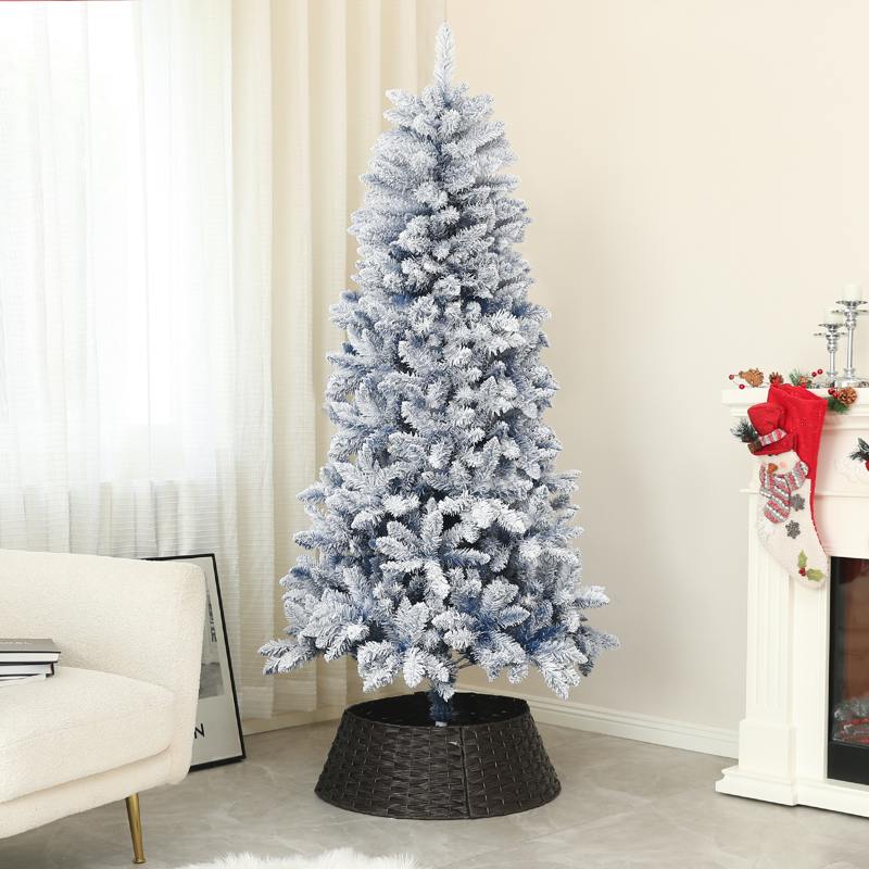 HOMCOM 6ft Flocked Artificial Christmas Tree with 700 Snow Frosted Tips, Metal Stand, Snowy Hinged Xmas Tree, Blue