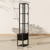 HOMCOM Floor Lamp with Shelves, LED Column Modern Standing Lamp with Fabric Drawer, Adjustable Brightness, Foot Switch for Living Room, Bedroom, Office, Black