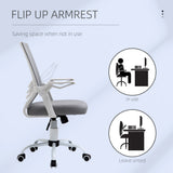 Vinsetto Office Chair with Flip-up Armrest, Mid Back Desk Chair with Mesh Back, Lumbar Support, Adjustable Height, Swivel Wheels for Home, Grey
