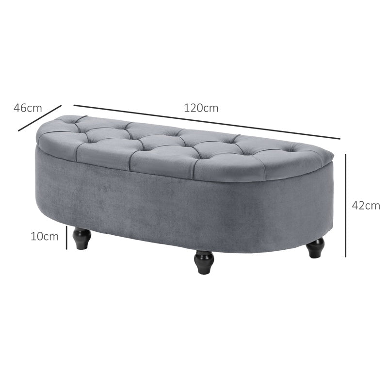 HOMCOM Velvet-Feel Half Circle Storage Ottoman - Dark Grey