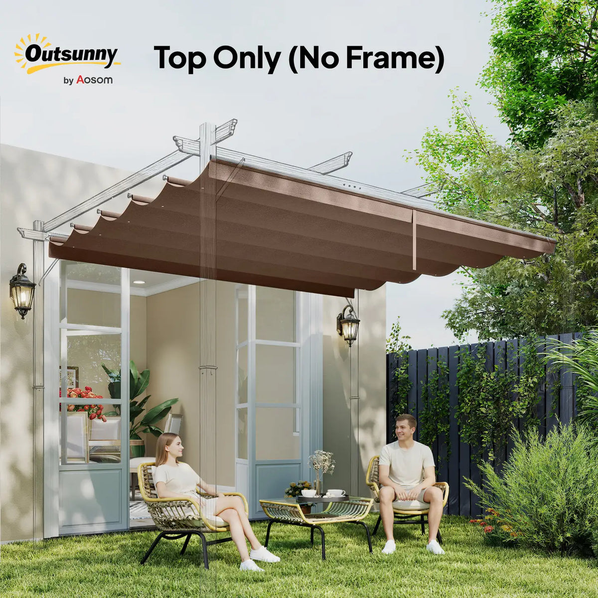 Outsunny Retractable Pergola Cover, 2.55 x 2.5 m Replacement Canopy Fabric for 3 x 3 m Frame, Roof Top Only, Brown