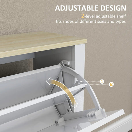 HOMCOM Slim Shoe Cabinet, Narrow Shoe Cupboard with 4 Flip Drawers, Adjustable Shelves for 16 Pairs of Shoes, White