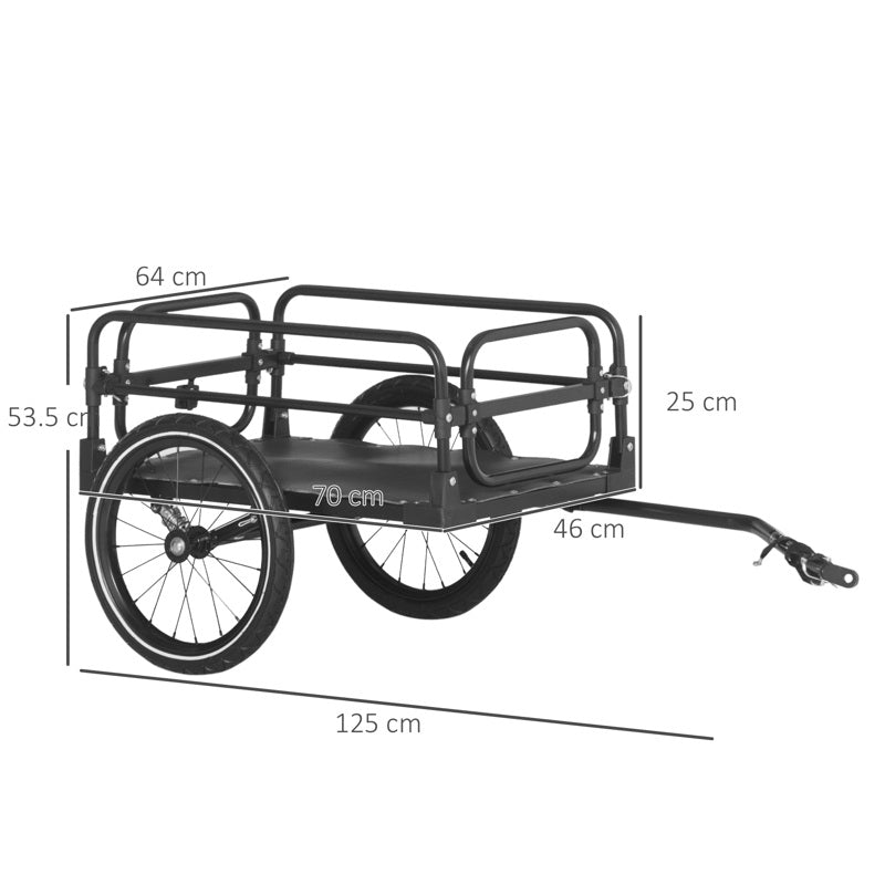 HOMCOM Steel Bike Trailer with Triple Safety, Wagon Bicycle Trailer with Suspension, 2 Wheels Outdoor Storage Carrier, Black