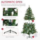 HOMCOM 1.5m 5ft Pre-Lit Christmas Tree Artificial Spruce Xmas Tree Warm White LED Holiday Dcor with Metal Stand