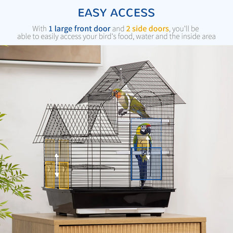 PawHut Metal Bird Cage for Finch, Canary w/ Food Containers, Swing Ring, Tray, Handle, 39 x 33 x 47cm