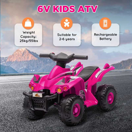 AIYAPLAY 6V Kids Electric Quad Bike w/ Music, Forward Function, for 2-6 Years, Pink