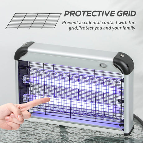 Outsunny 30W Electric Fly Zapper, Bug Zapper with UK Plug, 2 UV Bulbs, Hanging Chain, On/Off Switch and Removable Catch Tray, 60m2 Coverage Insect Mosquito Killer for Indoor and Outdoor Use, Silver