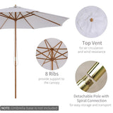 Outsunny 3(m) Garden Parasol, Pulley Operated Patio Umbrella, Wooden Table Market Umbrella with Rope Pulley Mechanism and 8 Ribs, Cream White